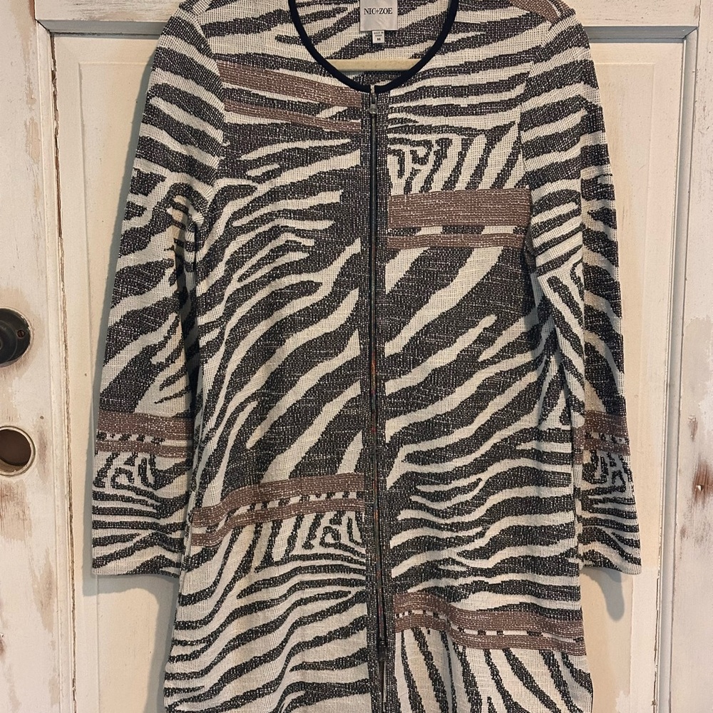 NIC+ZOE Black and White Knit Sweater Coat